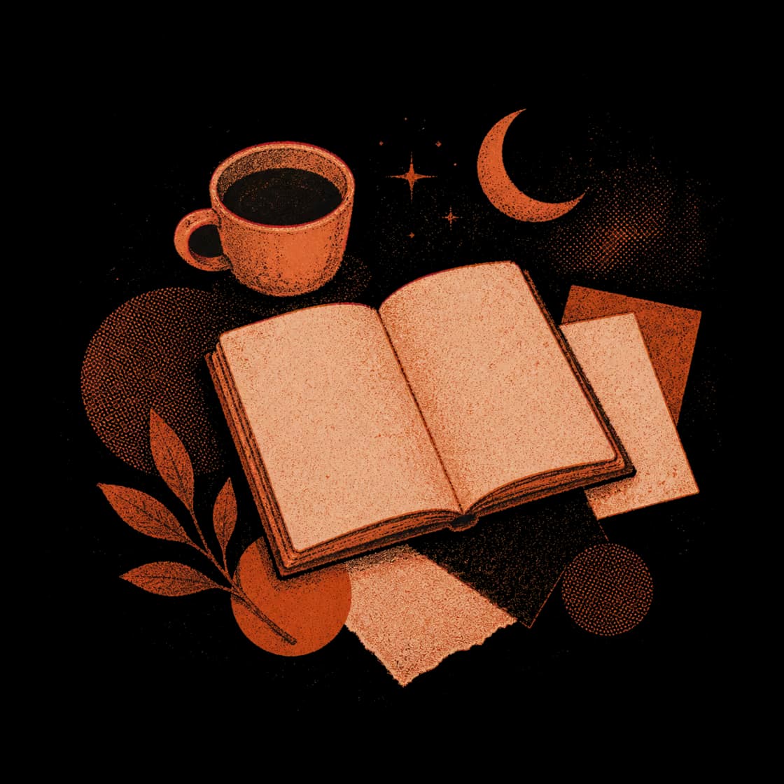 Risograph illustration with lifestyle and operating-system motifs.